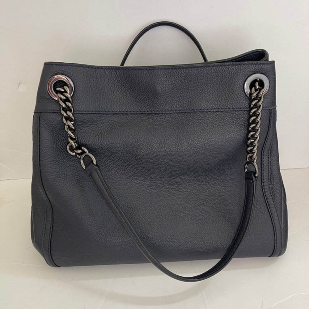 COACH Navy Blue Leather Satchel with Silver Chain Hardware: New with Dust Bag! - Picture 3 of 11